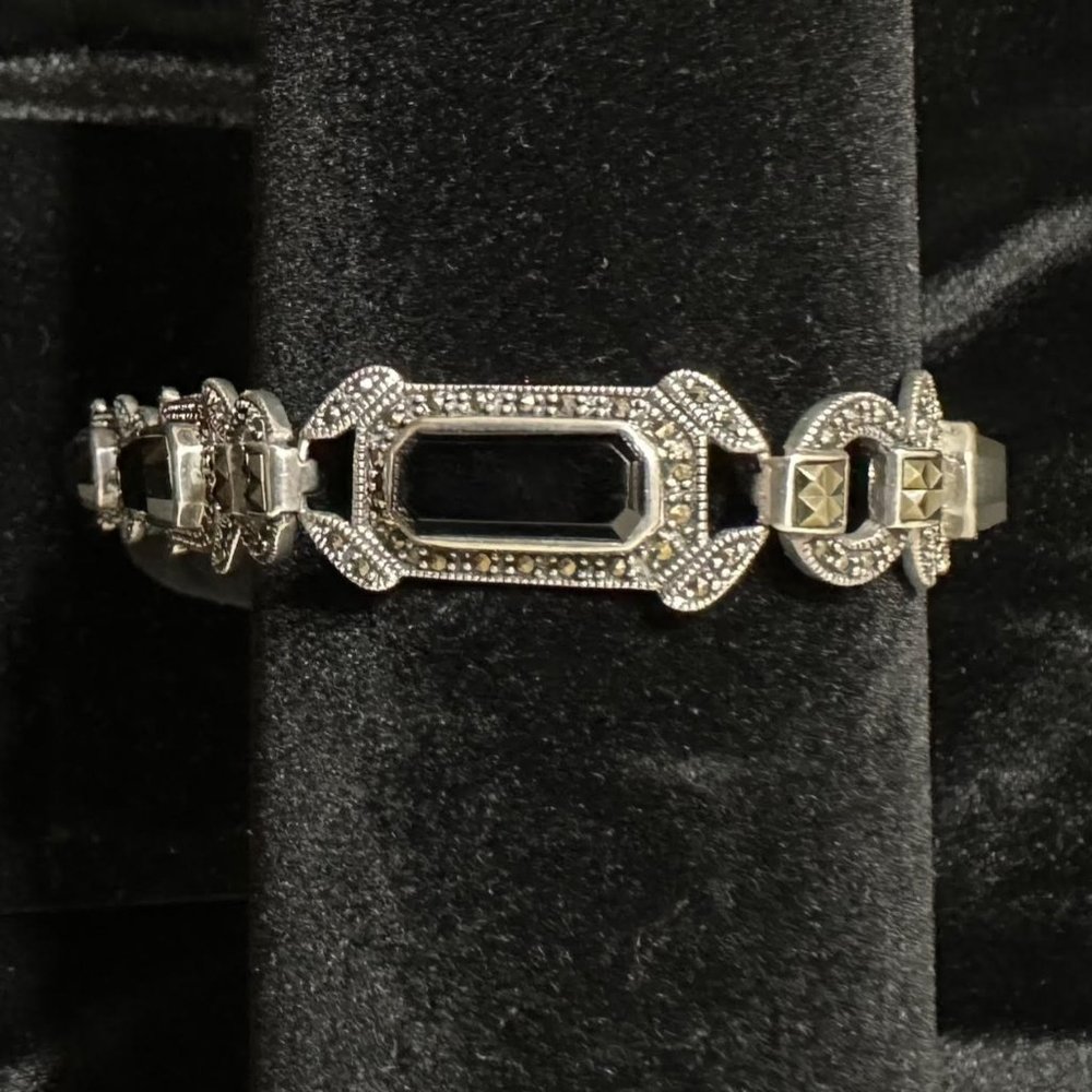 Fas Sterling Silver Black Onyx Marcasite Gemstone Bracelet
